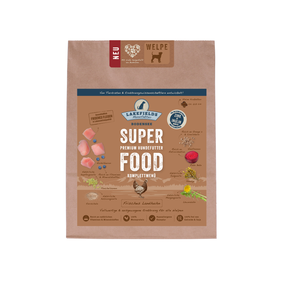 Lakefields Premium SUPERFOOD HUHN für Welpen, die Trockenfutter-Sensation für Ihren Hund