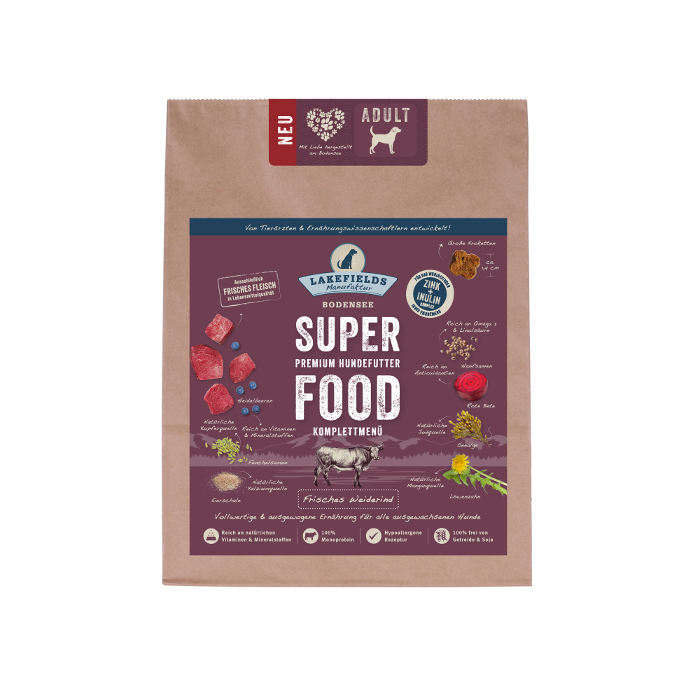 Lakefields Premium SUPERFOOD RIND, die Trockenfutter-Sensation für Ihren Hund