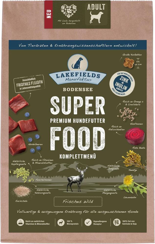 LAKEFIELDS MANUFAKTUR - SUPERFOOD - Premium Hundefutter trocken, Wild 61%