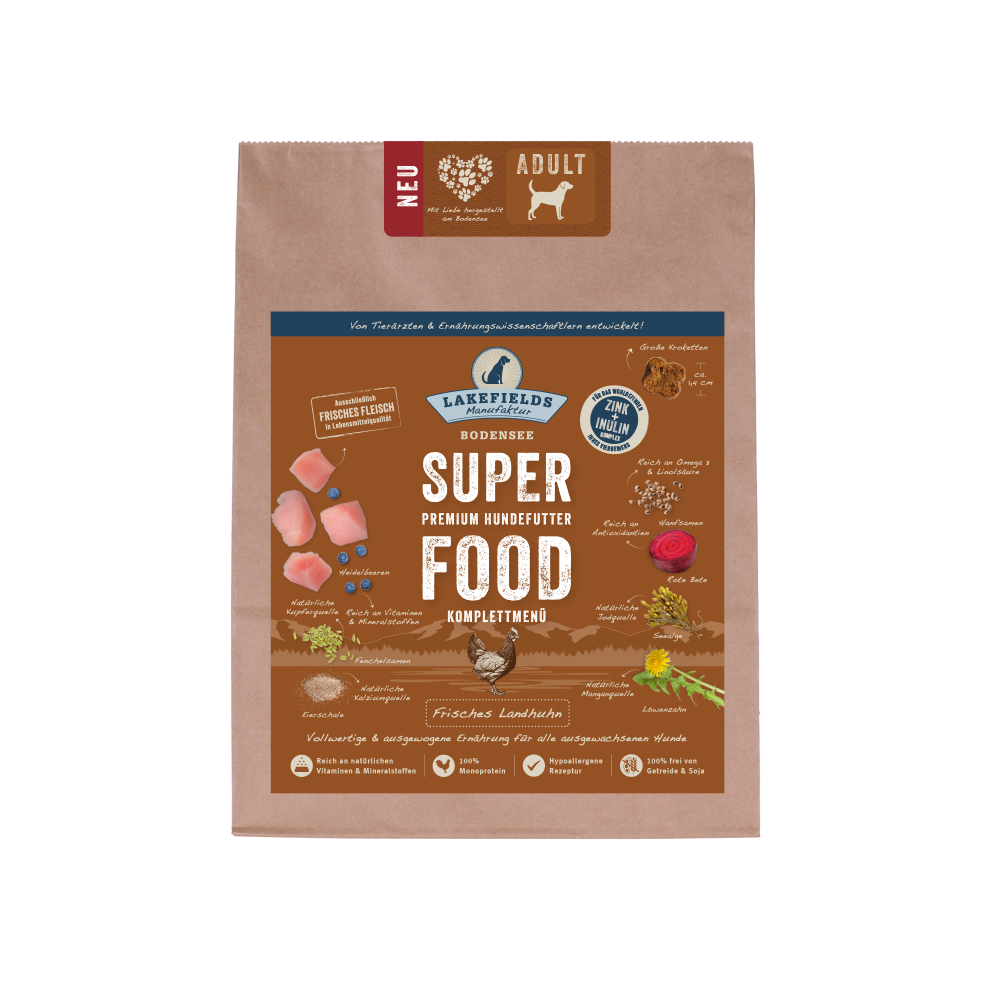 Lakefields Premium SUPERFOOD HUHN, die Trockenfutter-Sensation für Ihren Hund